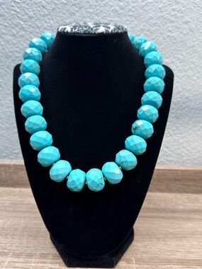 Heavy 7.3 oz Genuine Turquoise Matrix Faceted Bead Necklace Boho Statement